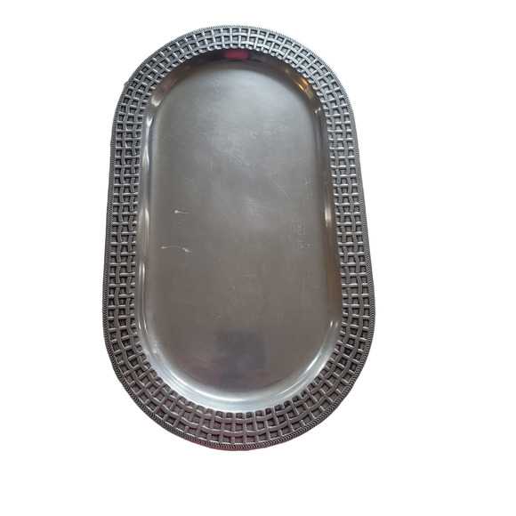 3 Pack Wilton Armetale Basketweave Serving Dish Platter set oval, basket, round - Picture 5 of 16